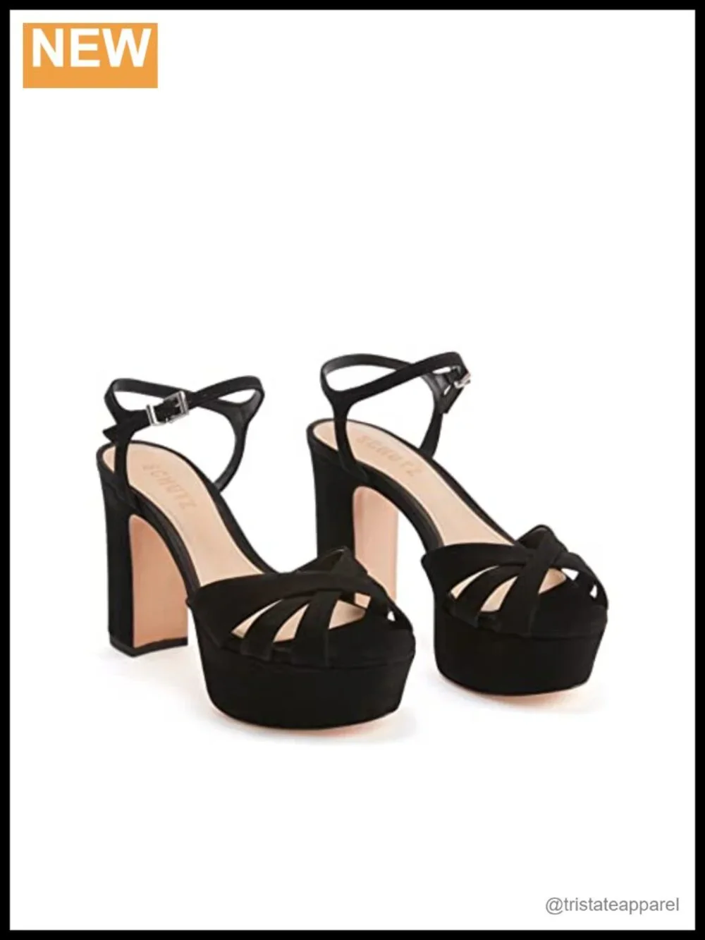 Women's Leather Platform Sandal With Buckle, Ankle Strap, 4.1